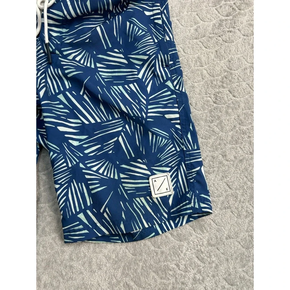 American Eagle Mens Board Shorts Blue Green Abstract Palm Leaf Swim Trunks Small